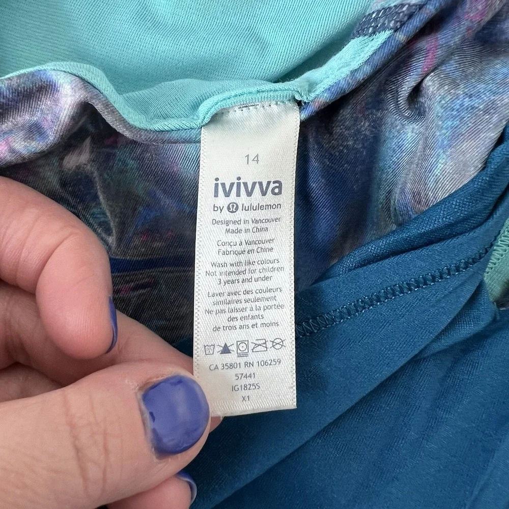 Ivivva Girls 14 Tank Top Blue Galaxy Print Layered Racerback Athletic Yoga Cheer
